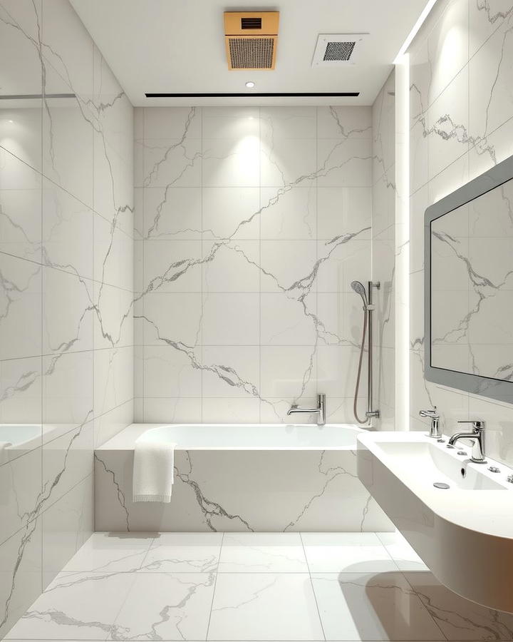 Polished Marble Walls - 25 Stone Bathroom Ideas