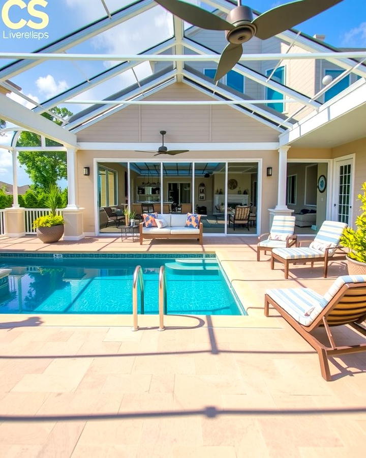 Poolside Deck with Adjacent Sunroom - 25 Sunroom and Deck Combo Ideas