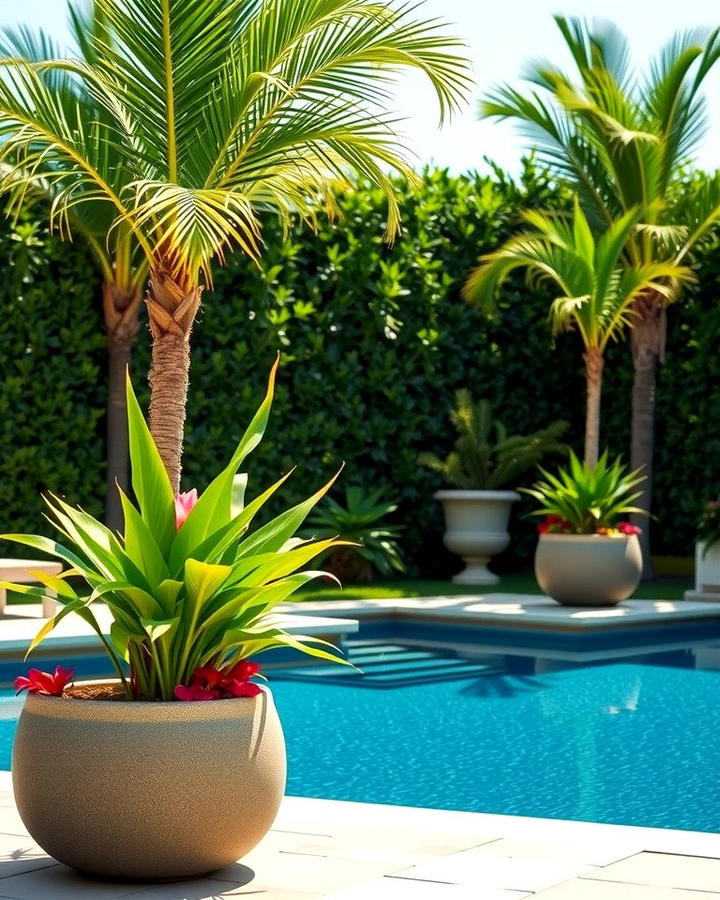 Poolside Planters with Lush Greenery - 25 Pool Decor Ideas