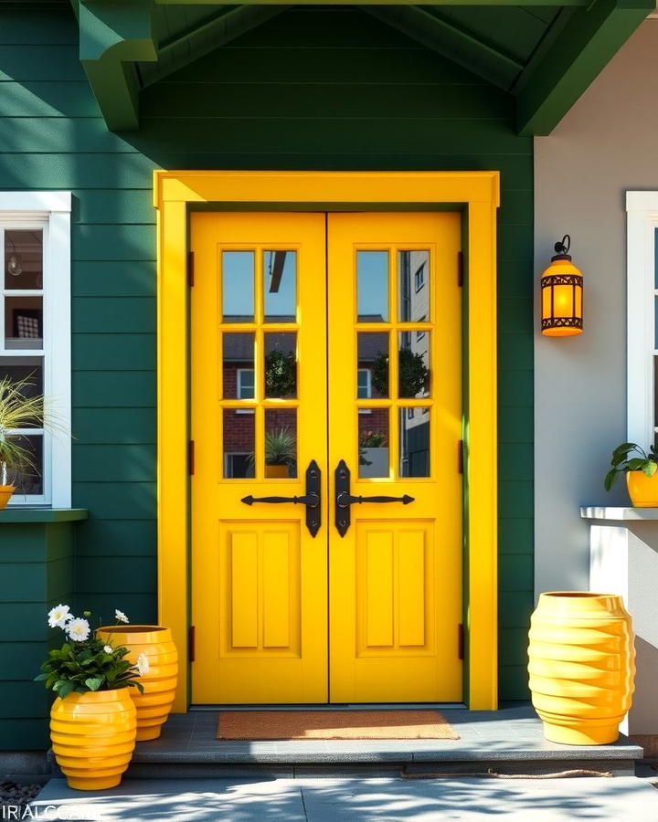 Pop of Bright Yellow - 30 Dark Green Exterior Ideas