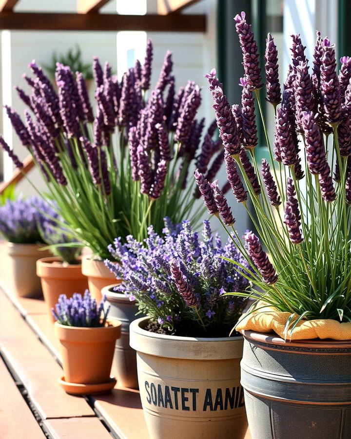 Potted Lavender Arrangements - 30 Farmhouse Patio Ideas