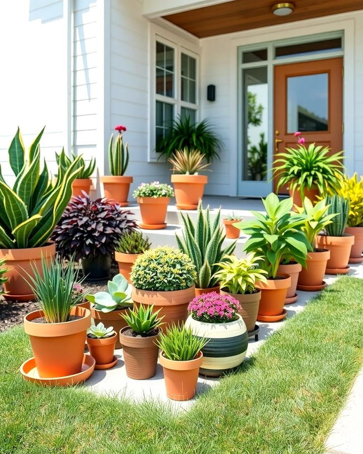 Potted Plant Displays - 30 Small Front Yard Landscaping Ideas