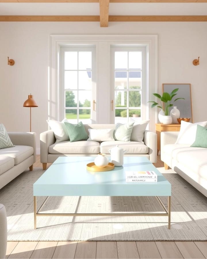 Powder Blue Coffee Table - 25 Pastel Living Room Ideas