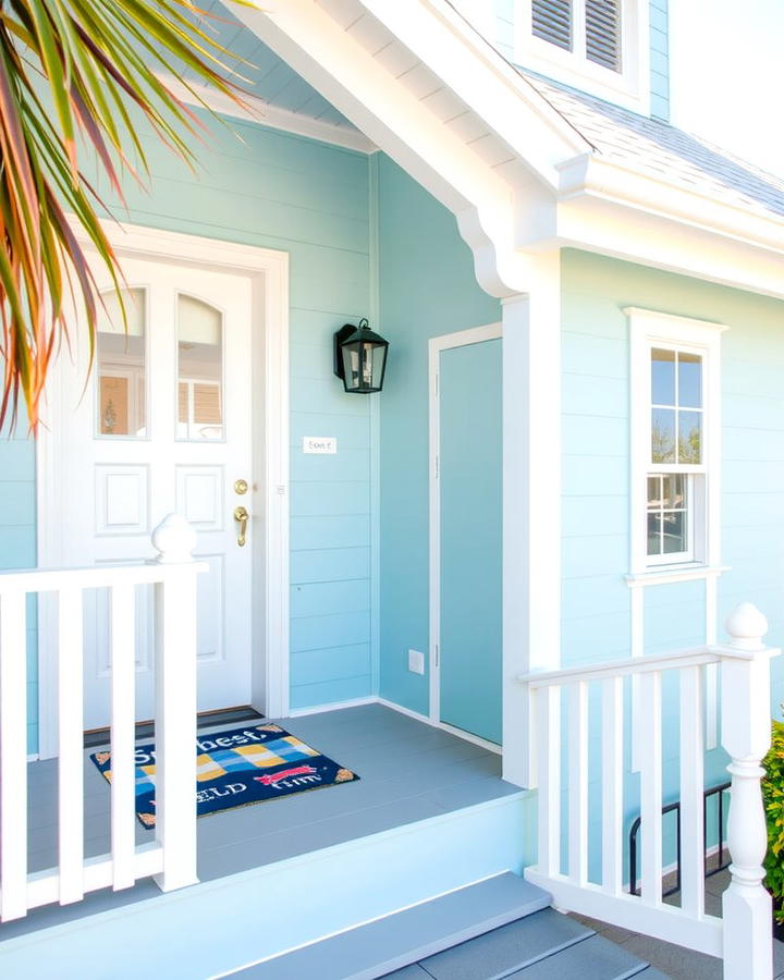 Powder Blue with White Details - 30 blue exterior house paint ideas