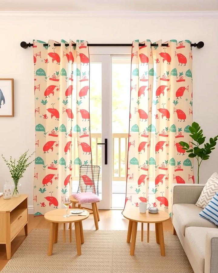 Printed Sheer Curtains for a Playful Touch - 25 Sliding Door Curtain Ideas