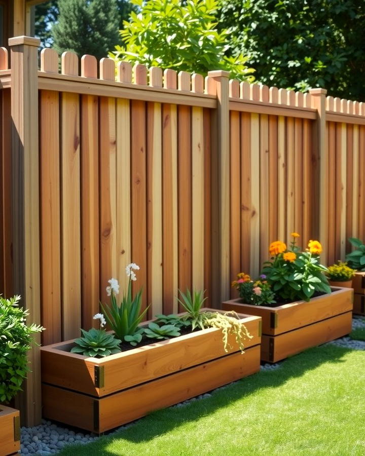 Privacy Fence with Built In Planters - 25 Wood Fence Ideas