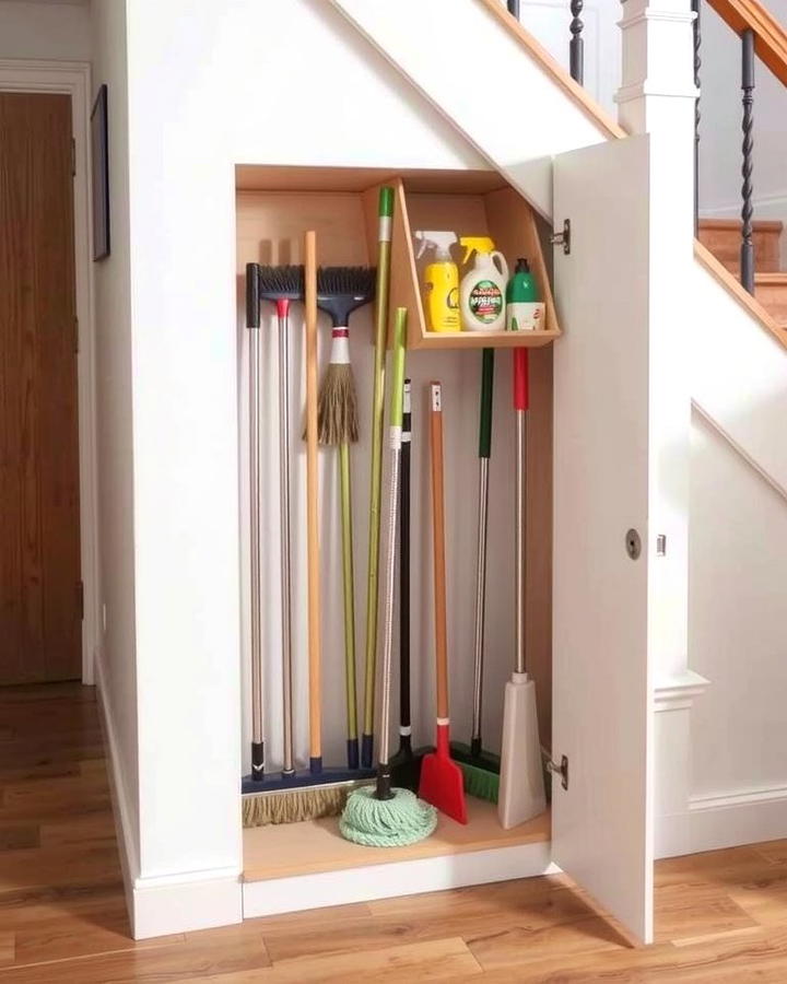 Pull Out Pantry for Cleaning Supplies - 25 Under Stair Storage Ideas