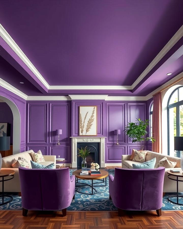 Purple Ceiling for Unexpected Drama - 25 Purple Living Room Ideas