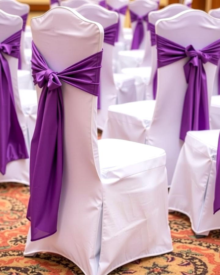 Purple Chair Covers and Sashes - 30 Purple Wedding Theme Ideas