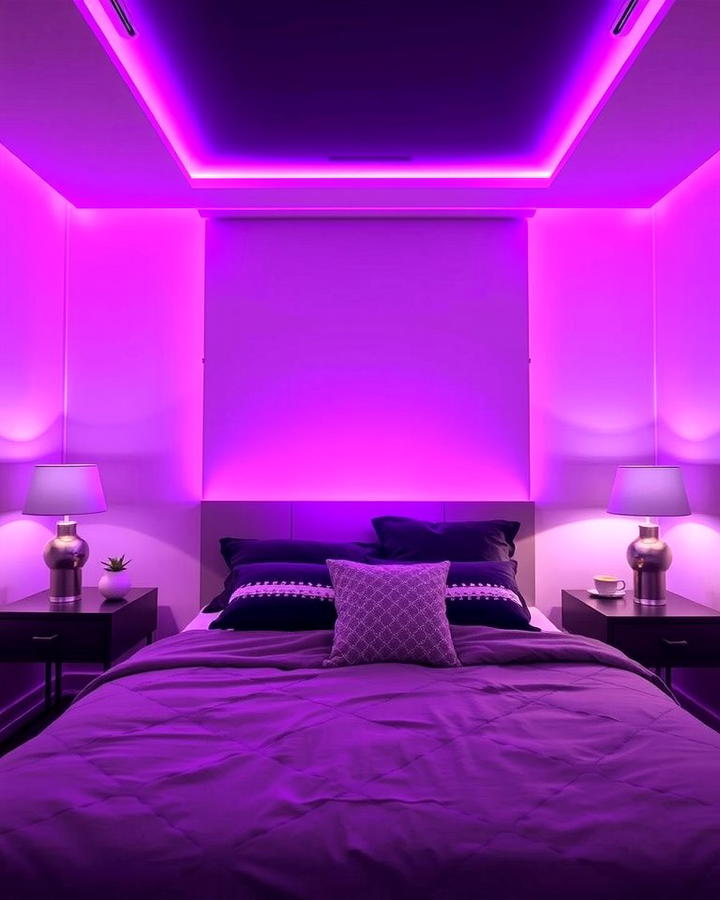 Purple Lighting Accents - 30 Dark Purple Bedroom Ideas