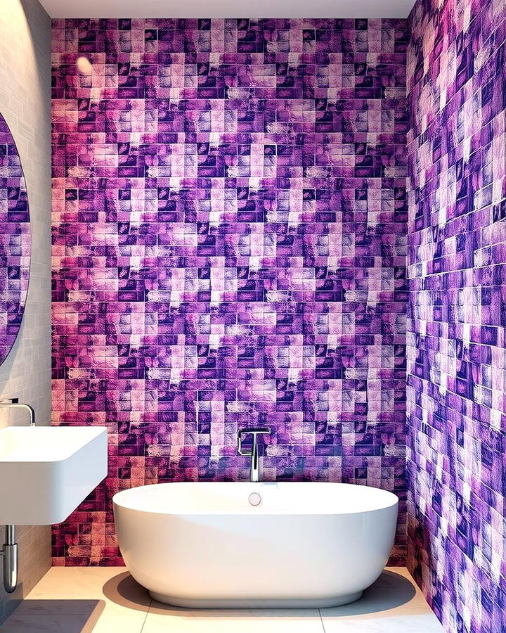 Purple Mosaic Tile Wall - 25 Purple Bathroom Ideas