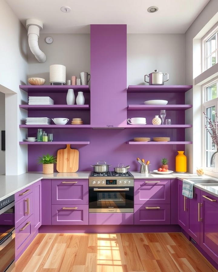 Purple Open Shelving - 25 Purple Kitchen Ideas