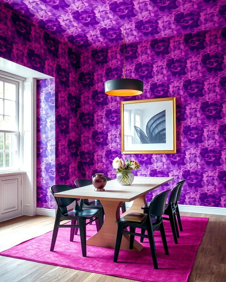 Purple Patterned Wallpaper - 25 Purple Dining Room Ideas