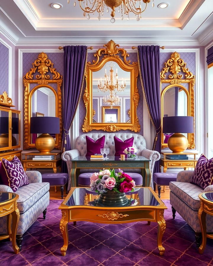 Purple and Gold Accents for a Regal Look - 25 Purple Living Room Ideas