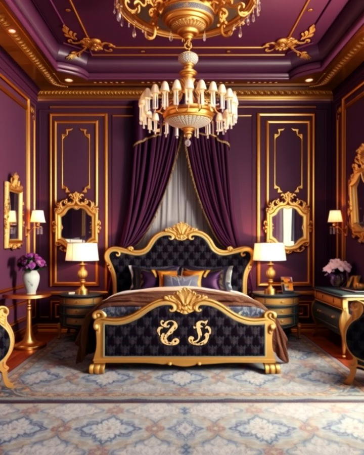 Purple and Gold Accents - 30 Dark Purple Bedroom Ideas