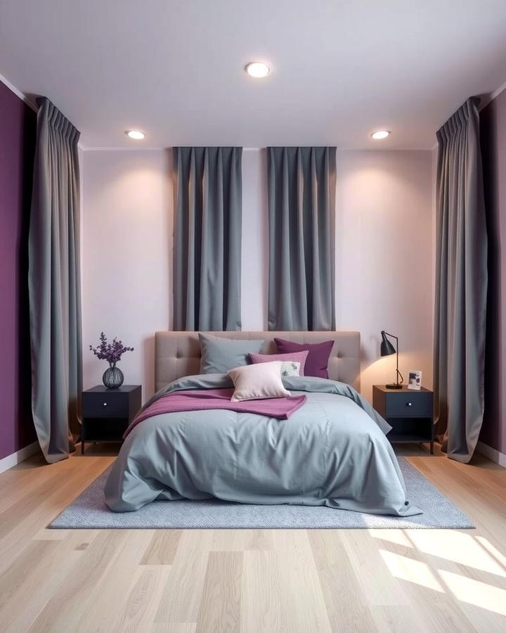 Purple and Gray Combination - 30 Dark Purple Bedroom Ideas