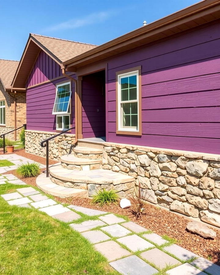 Purple and Natural Stone Pairing - 25 Purple House Exterior Ideas