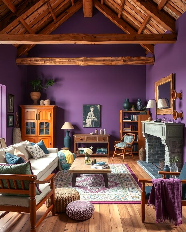 Purple and Natural Wood Combo - 25 Purple Living Room Ideas