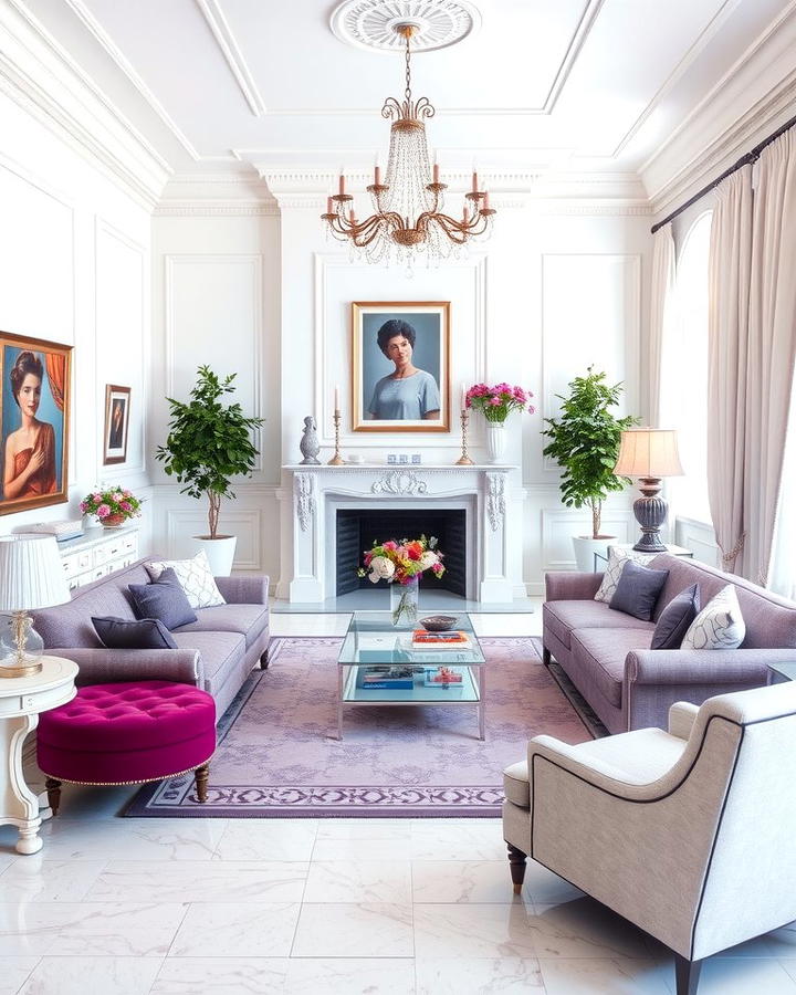 Purple and White Combination for Timeless Charm - 25 Purple Living Room Ideas