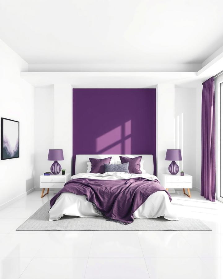 Purple and White Minimalist Design - 30 Dark Purple Bedroom Ideas