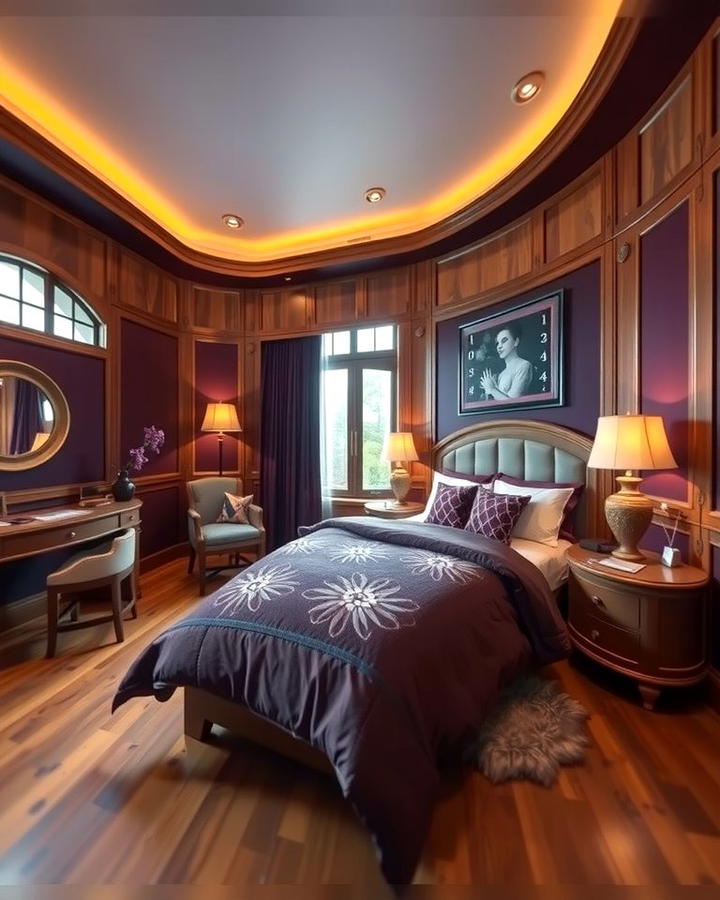 Purple and Wooden Elements - 30 Dark Purple Bedroom Ideas