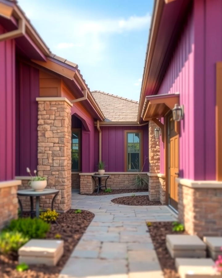 Purple with Stone Details - 25 Purple House Exterior Ideas