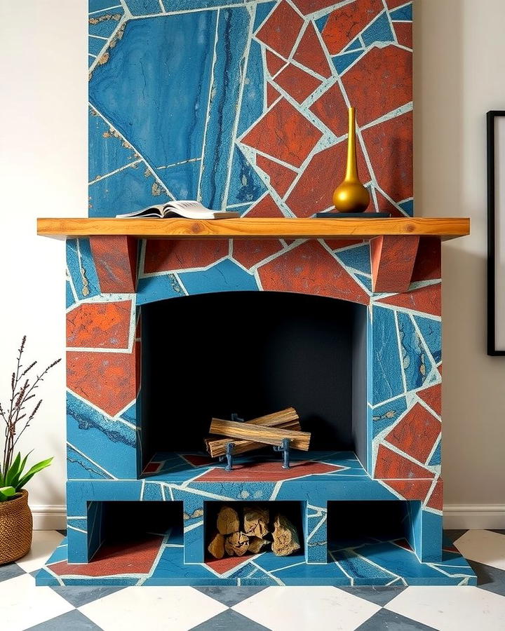 Quartz with Bold Color Accents - 25 Quartz Fireplace Surround Ideas