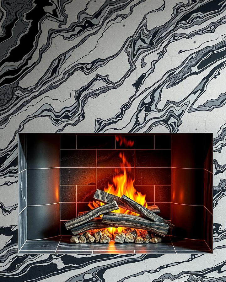 Quartz with Bold Patterns - 25 Quartz Fireplace Surround Ideas