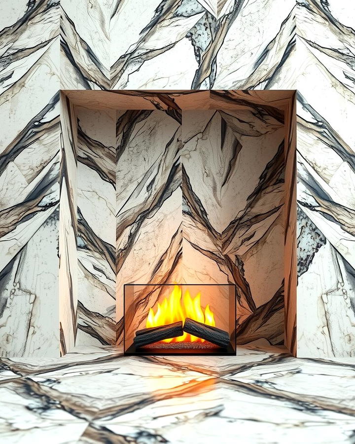 Quartz with Geometric Patterns - 25 Quartz Fireplace Surround Ideas