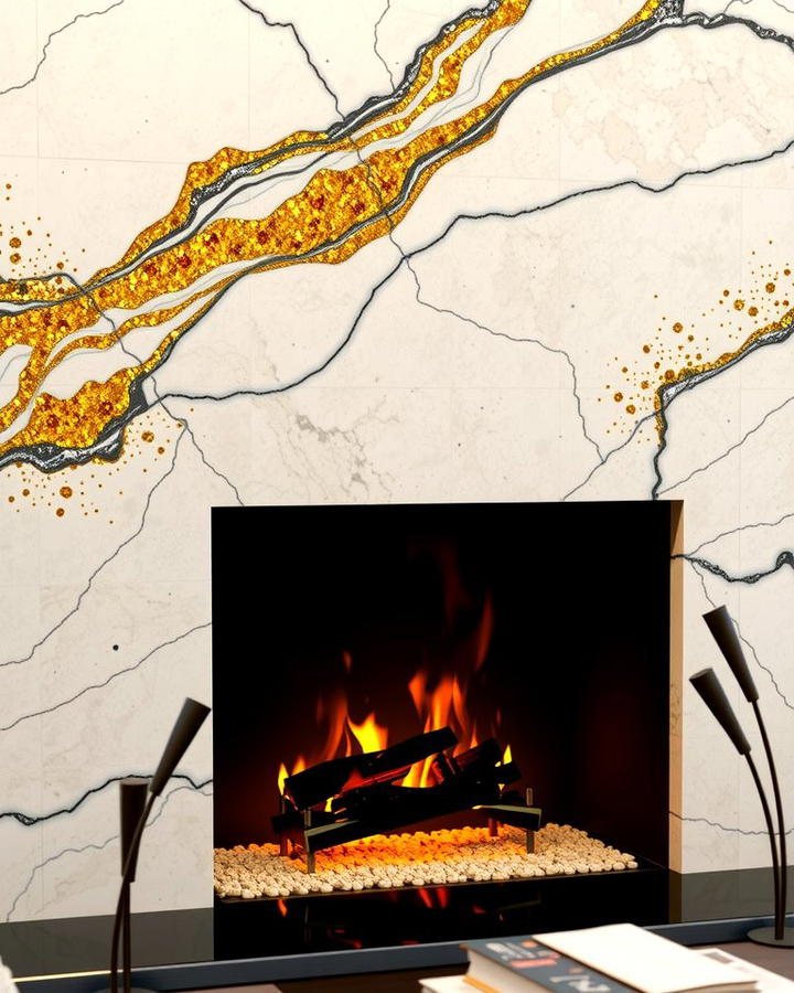 Quartz with Metallic Accents 2 - 25 Quartz Fireplace Surround Ideas