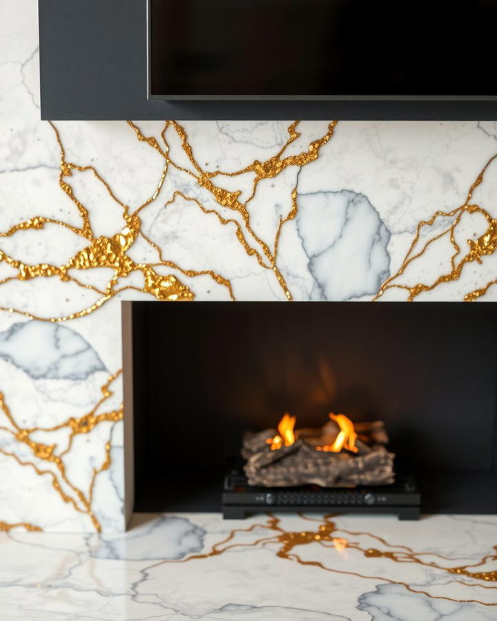 Quartz with Metallic Accents - 25 Quartz Fireplace Surround Ideas