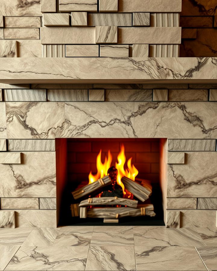 Quartz with Natural Stone Patterns - 25 Quartz Fireplace Surround Ideas