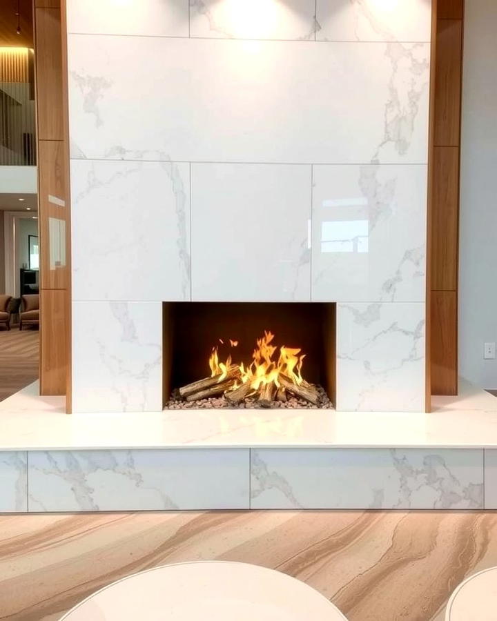 Quartz with Waterfall Edge Design - 25 Quartz Fireplace Surround Ideas