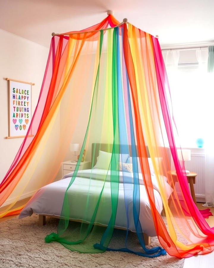 Rainbow Canopy for a Dreamy Look - 25 Rainbow Bedroom Ideas