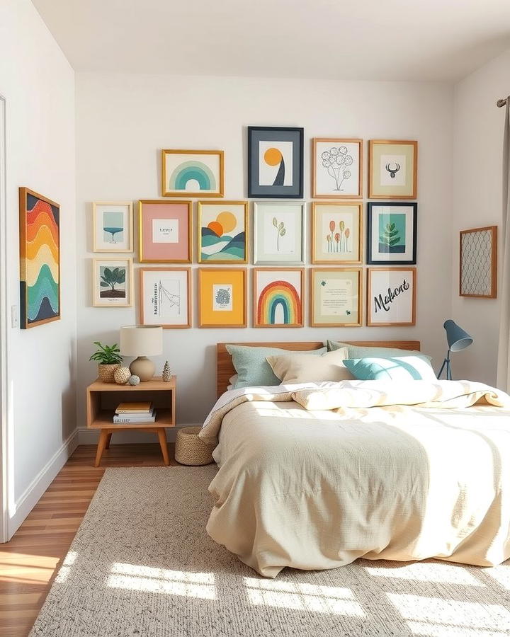 Rainbow Gallery Wall for Artistic Flair - 25 Rainbow Bedroom Ideas