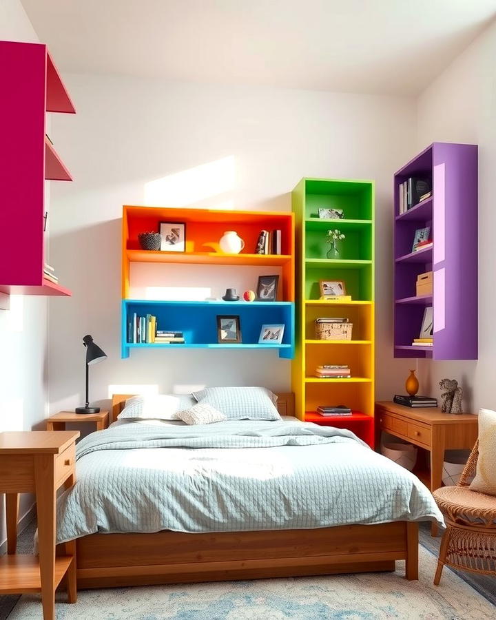 Rainbow Shelving Units - 25 Rainbow Bedroom Ideas