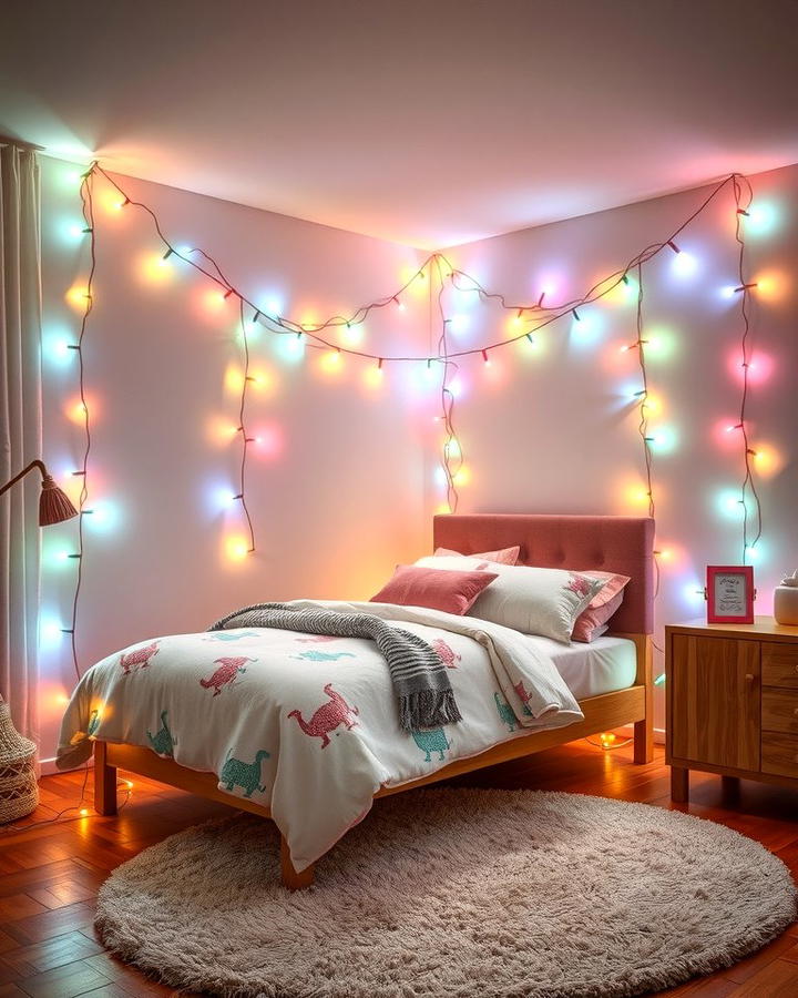 Rainbow String Lights for a Magical Glow - 25 Rainbow Bedroom Ideas