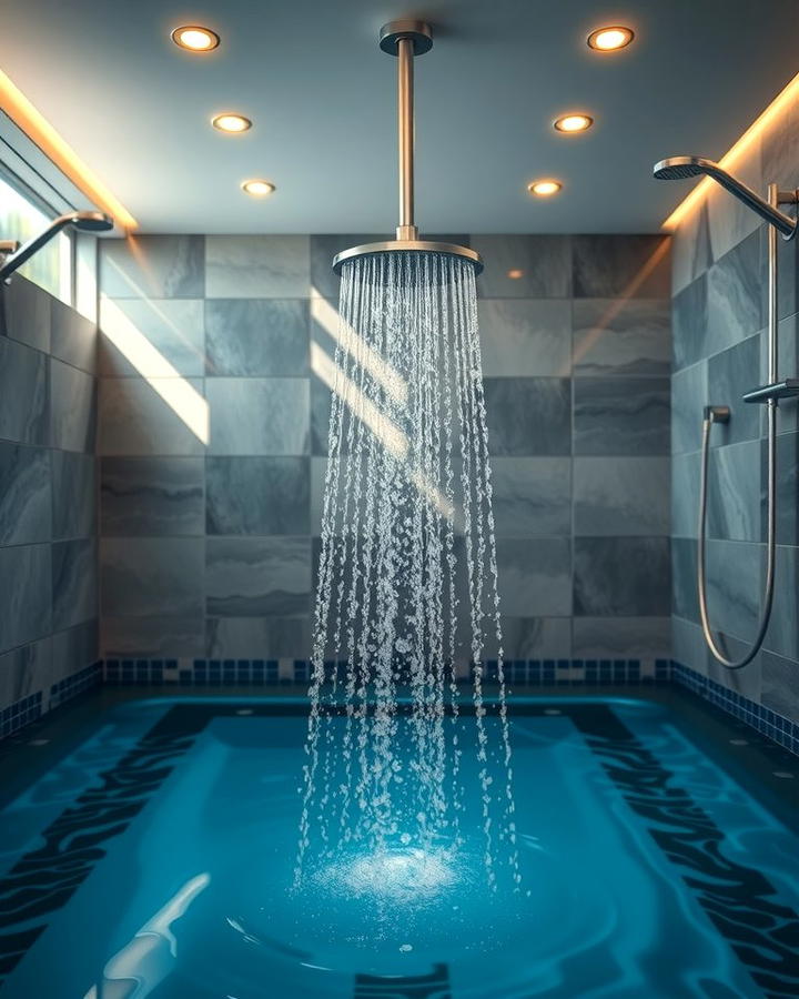 Rainfall Showerhead - 25 Pool Bathroom Ideas