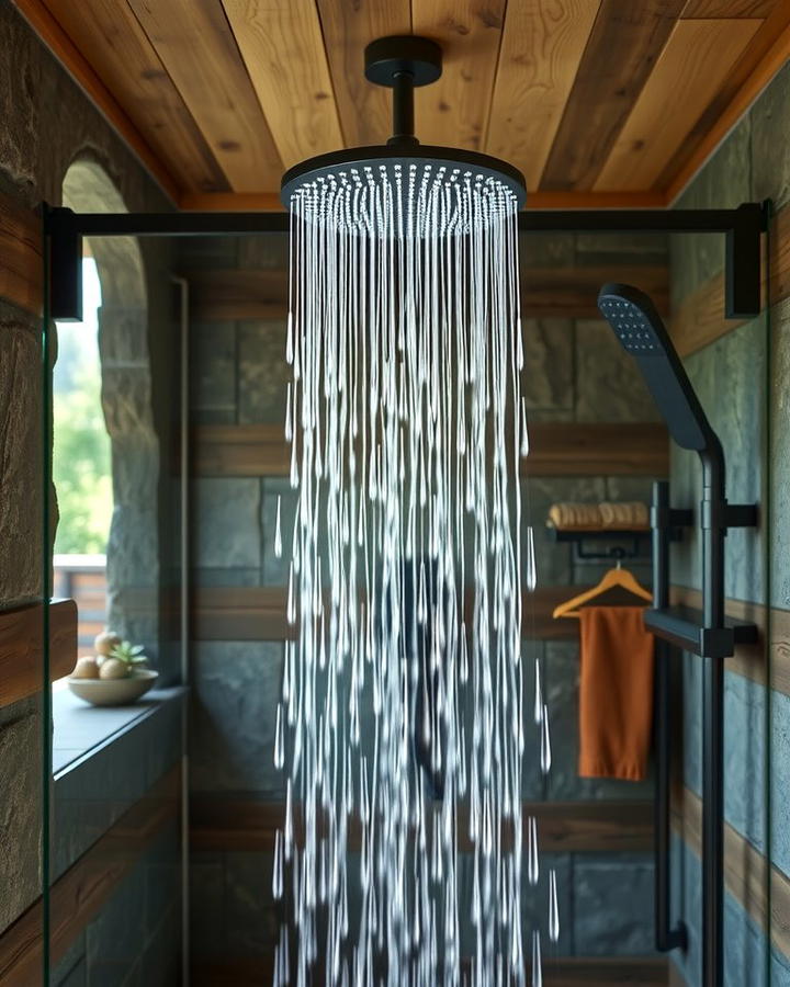 Rainfall Showerheads for a Natural Touch - 25 Rustic Walk-in Shower Ideas