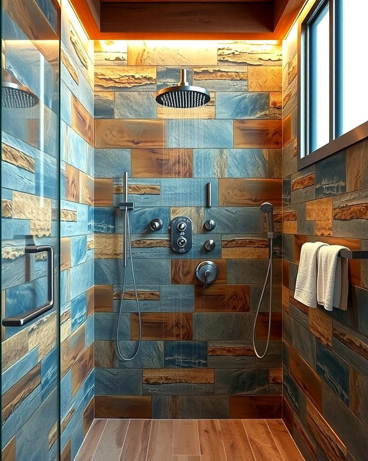 Rainwater Recycling Features for Sustainability - 25 Rustic Walk-in Shower Ideas