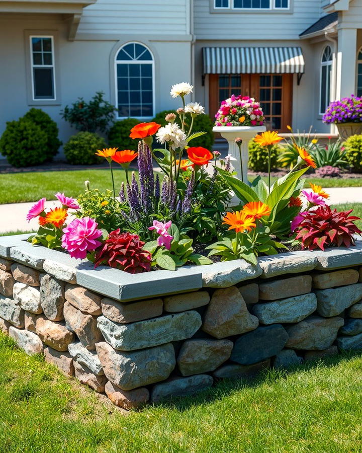 Raised Flower Beds with Stone Borders - 30 Front Yard Flower Bed Ideas