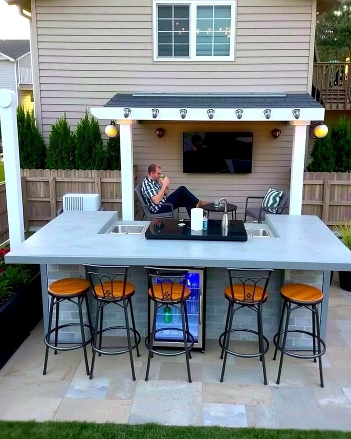 Raised Patio with Built In Bar - 25 Raised Concrete Patio Ideas