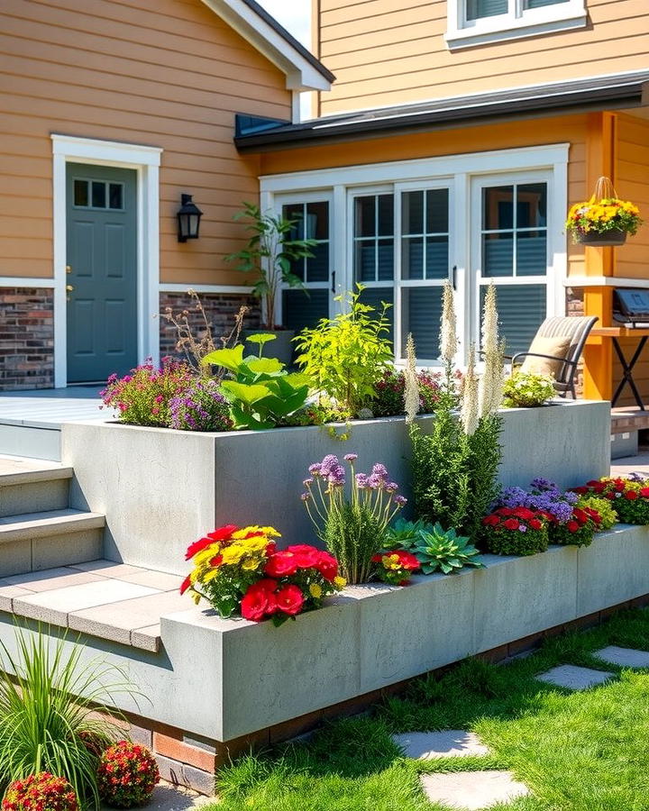 Raised Patio with Built In Planter Boxes - 25 Raised Concrete Patio Ideas