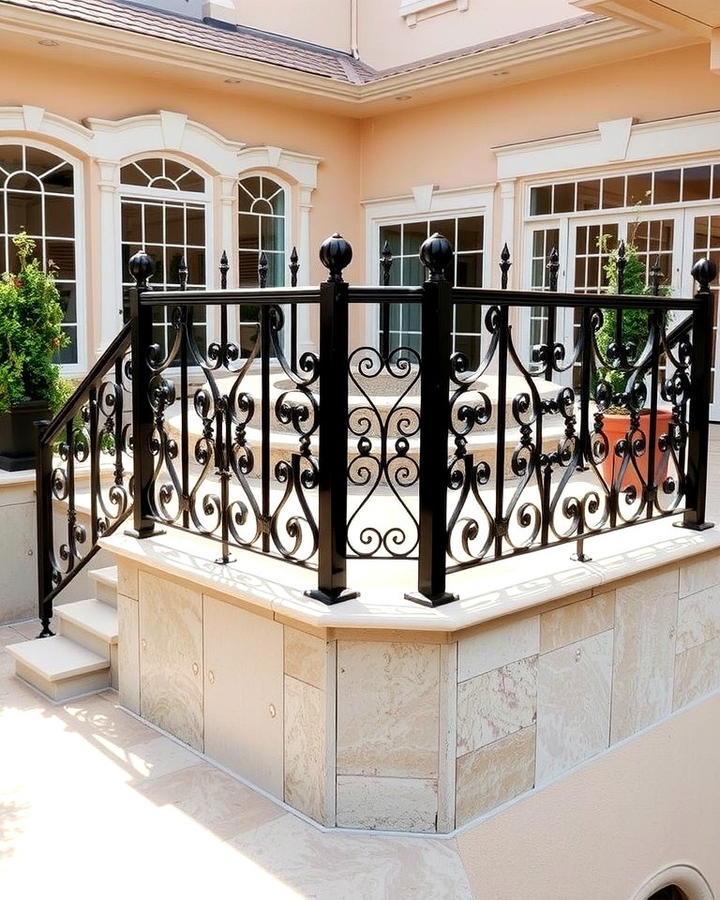 Raised Patio with Decorative Railings - 25 Raised Concrete Patio Ideas