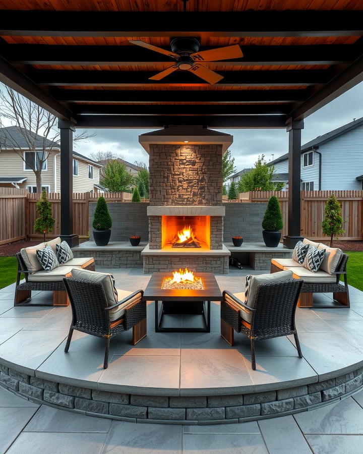 Raised Patio with Outdoor Fireplace - 25 Raised Concrete Patio Ideas