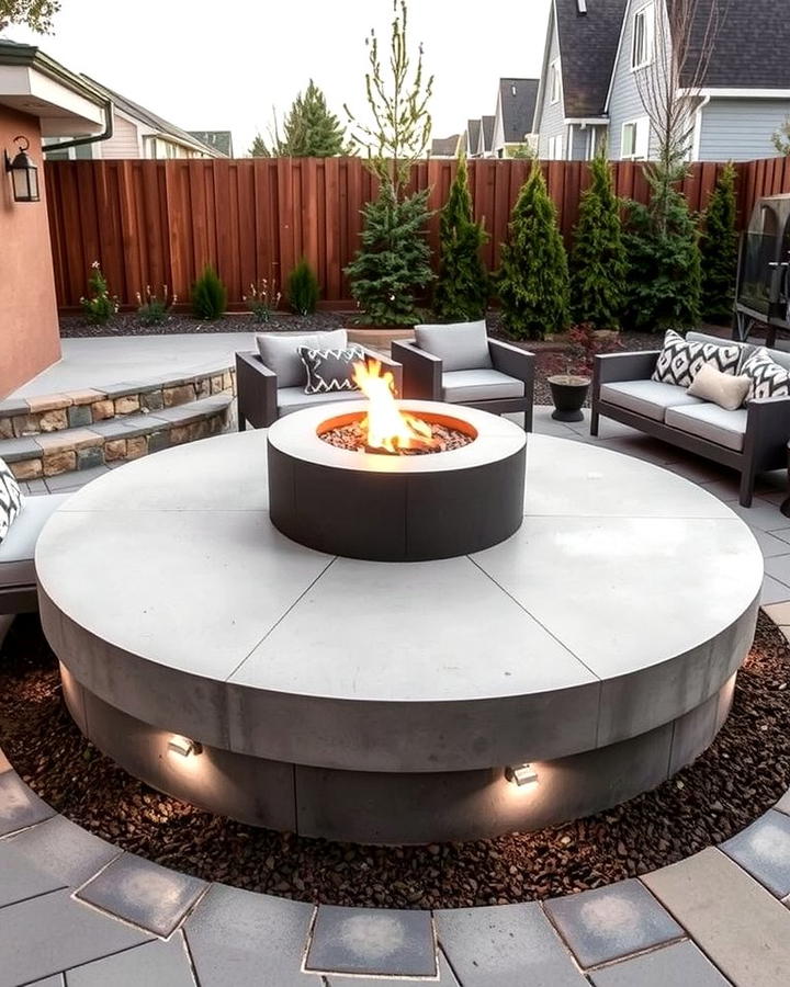 Raised Patio with Sunken Fire Pit - 25 Raised Concrete Patio Ideas