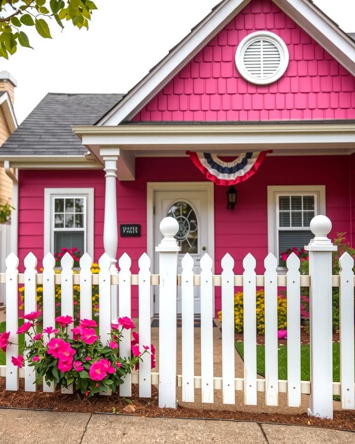 Raspberry Pink with White Picket Fence - 25 Pink House Exterior Ideas