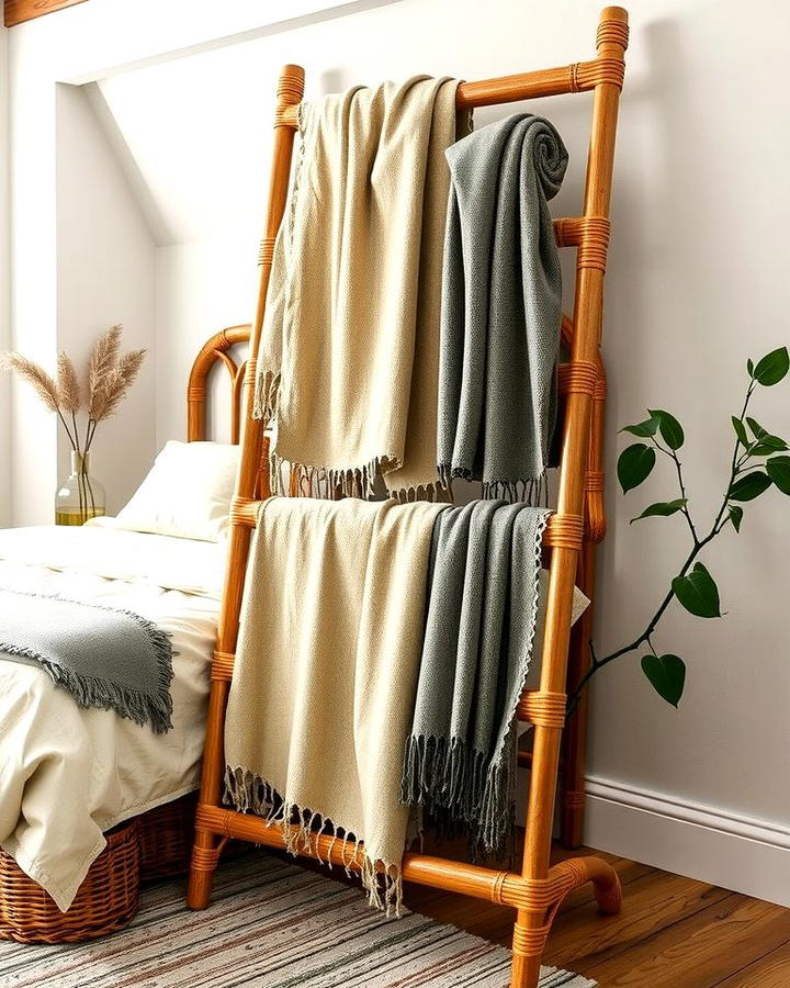 Rattan Blanket Ladders for Display - 25 rattan bedroom furniture ideas