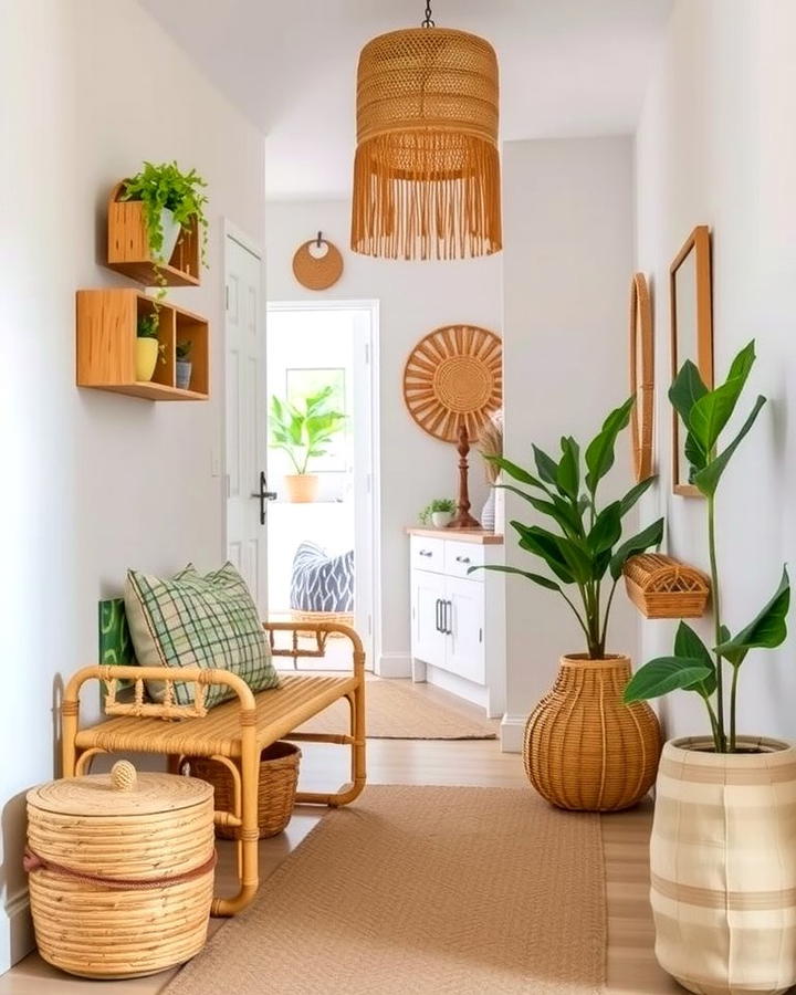 Rattan Furniture Accents - 30 Boho Hallway Ideas