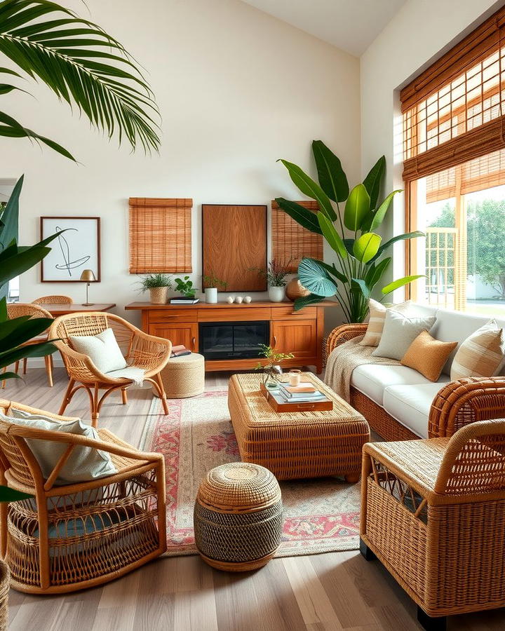 Rattan Furniture Accents - 25 Tropical Living Room Ideas